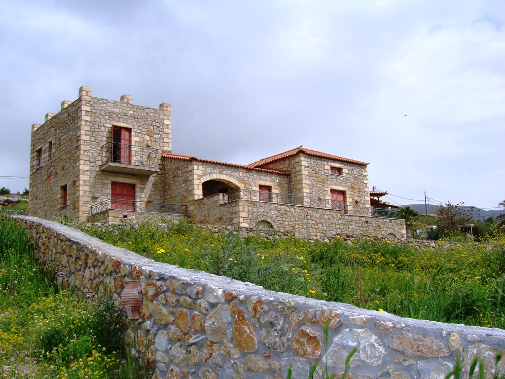The property sits on a plot measuring 309.24 m2 with west facing sea views.\n	A semi detached stone villas have been constructed encompassing the traditional architecture of Mani.
